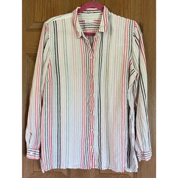 J.Jill 100% Linen Long Sleeve Striped Blouse PTP 23” Length 27” Sleeve 24.5” - Picture 1 of 5